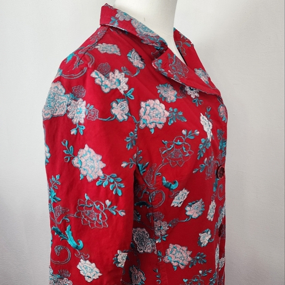 Johnny Was Floral Embroidered Coat Red Medium Like New *RARE FIND* - Picture 7 of 16